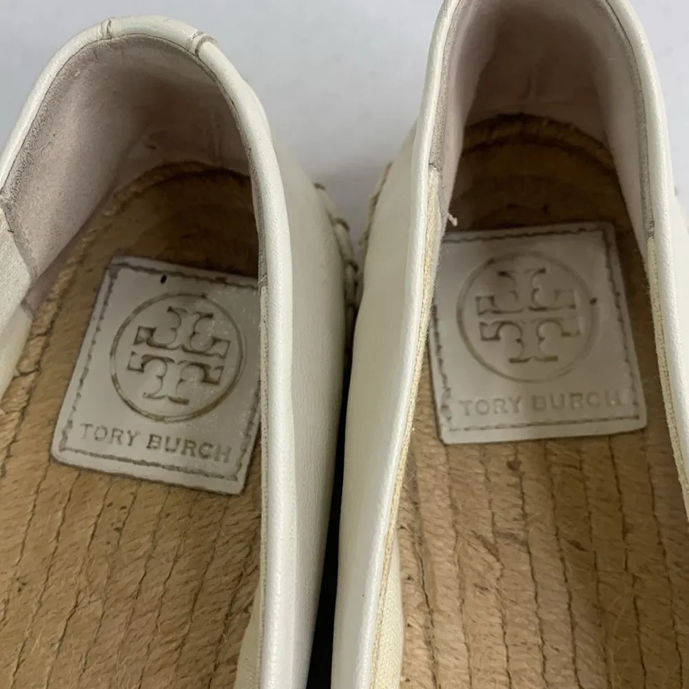 Tory Burch black/white leather color block cap toe espadrille flats
